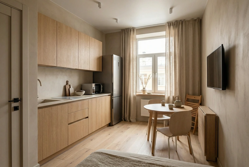 Дизайн кухни в стиле Japandi — фото интерьера от нейросети RoomGPT