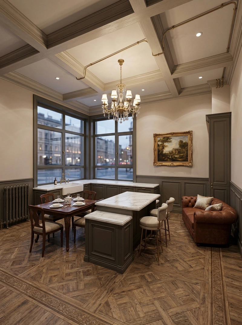 Дизайн кухни в стиле Классика — фото интерьера от нейросети RoomGPT