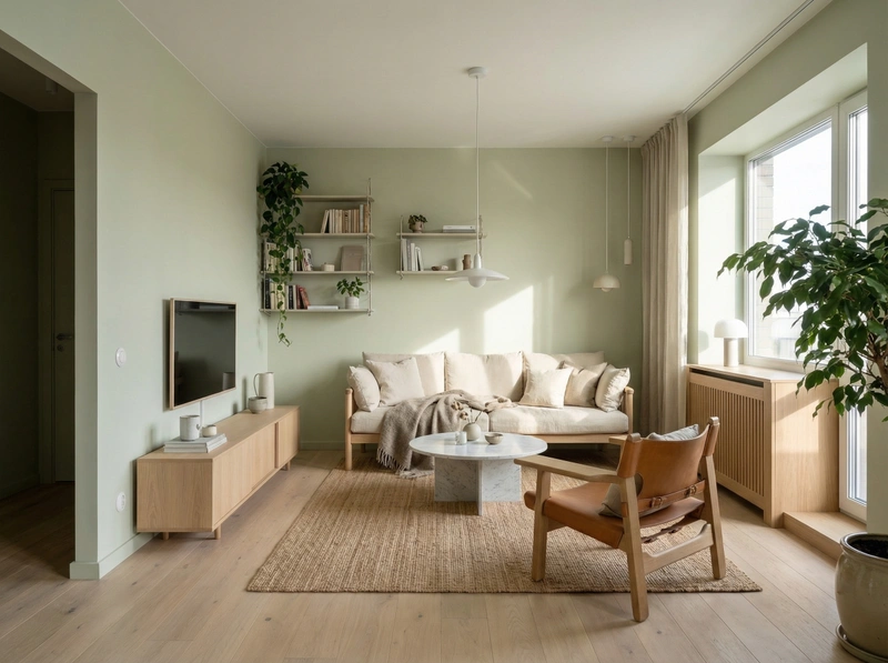 Дизайн гостиной в стиле Сканди — фото интерьера от нейросети RoomGPT