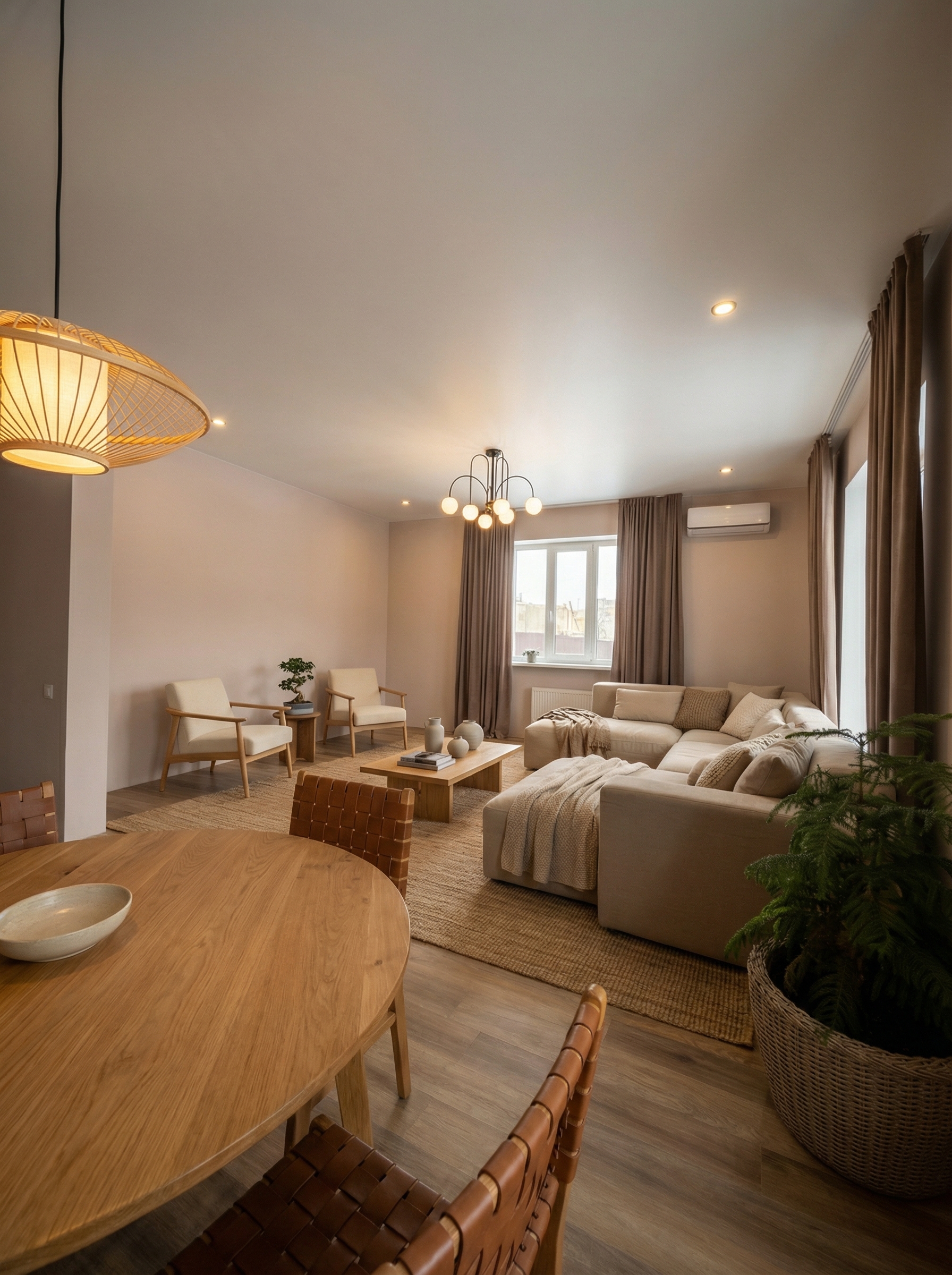 Дизайн гостиной в стиле Japandi — фото интерьера от нейросети RoomGPT