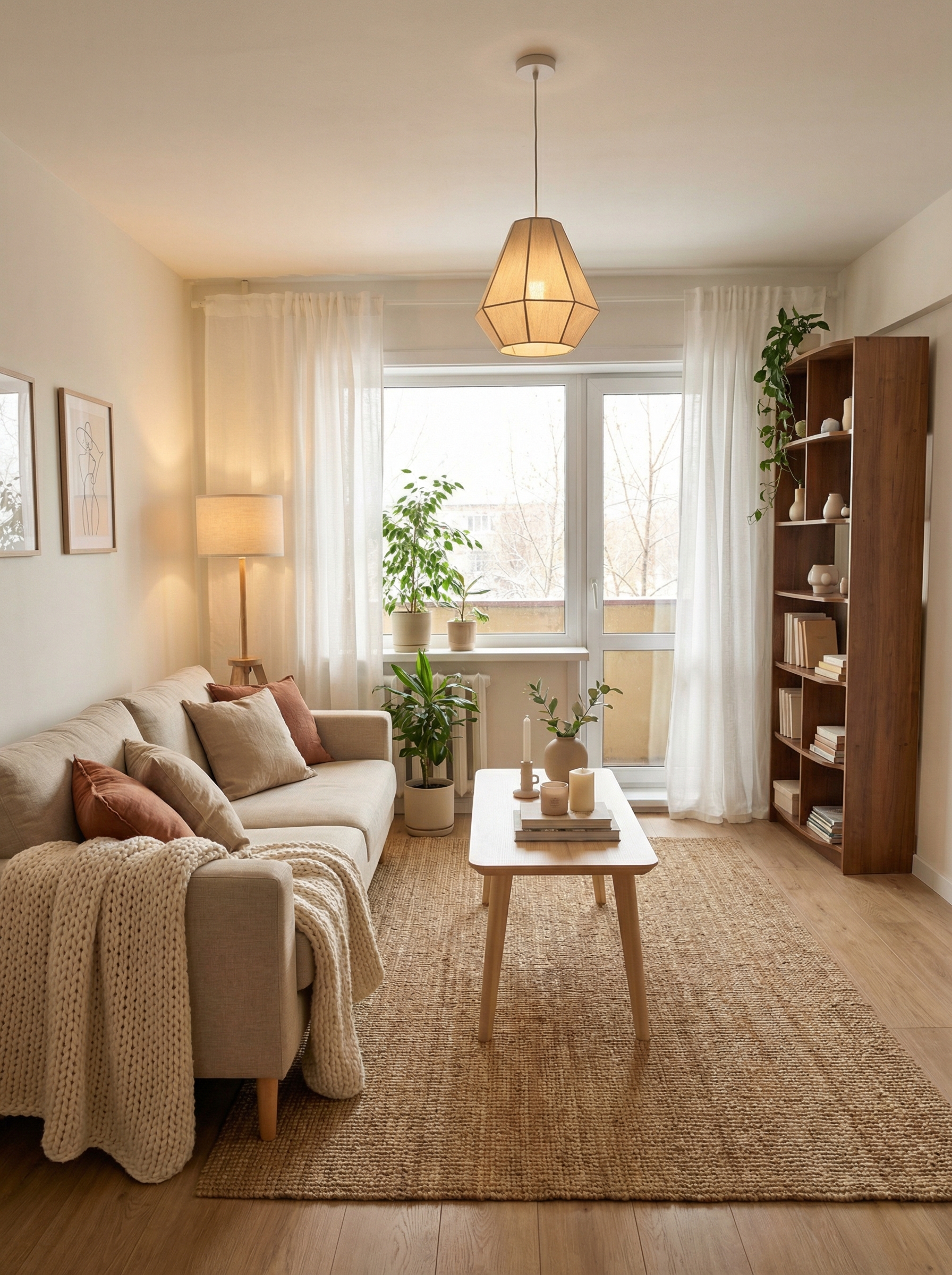 Дизайн гостиной в стиле Хюгге — фото интерьера от нейросети RoomGPT