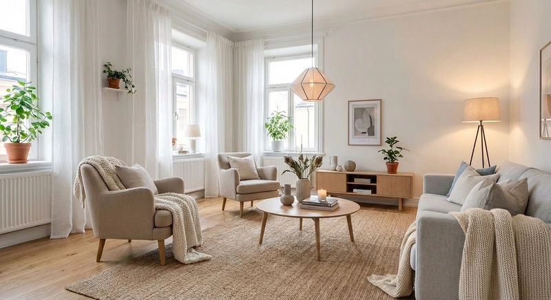 Дизайн интерьера в стиле Хюгге — Гостиная от нейросети RoomGPT