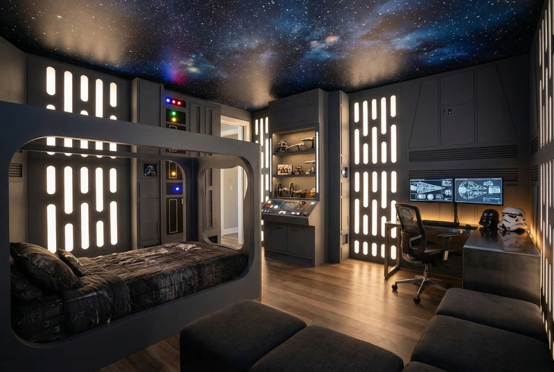 Дизайн детской в стиле Блэктэк — фото интерьера от нейросети RoomGPT