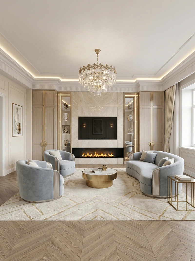 Дизайн гостиной в стиле Неоклассика — фото интерьера от нейросети RoomGPT