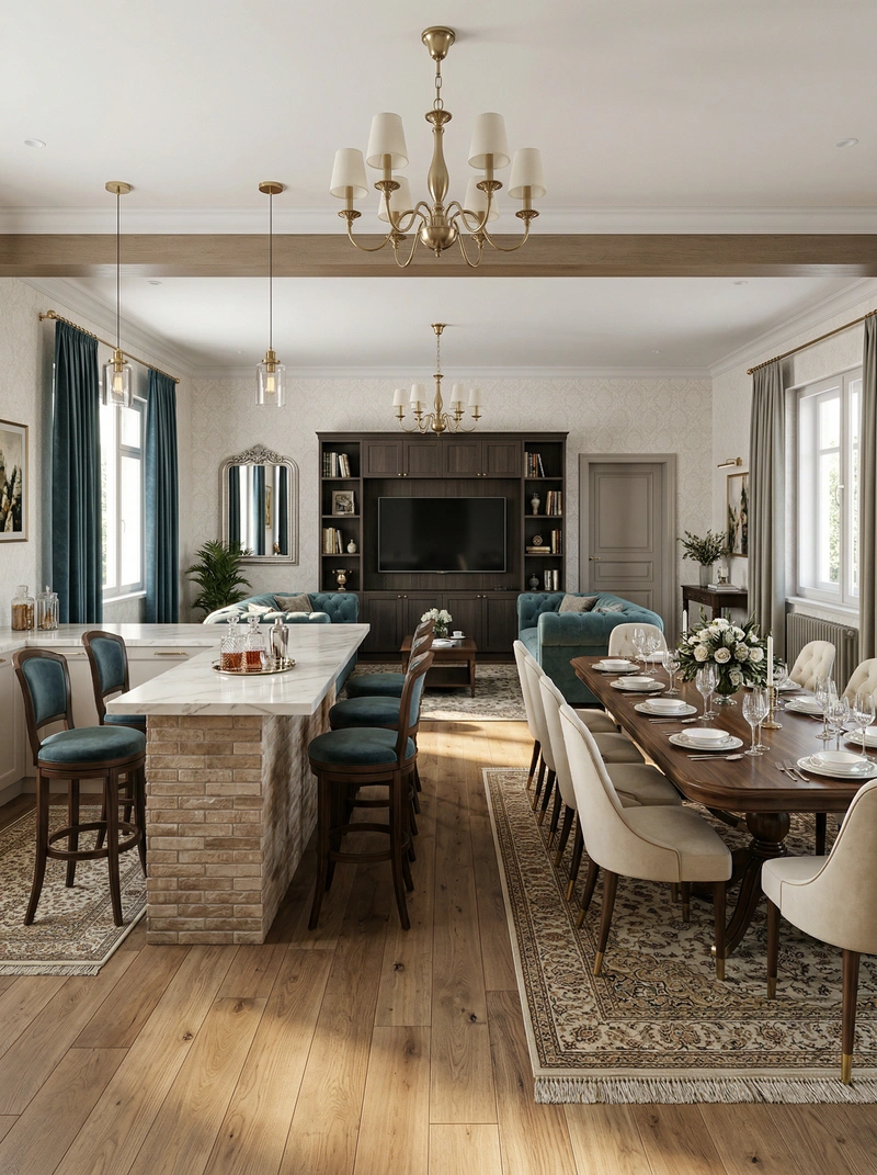 Дизайн интерьера в стиле Классика — Гостиная от нейросети RoomGPT