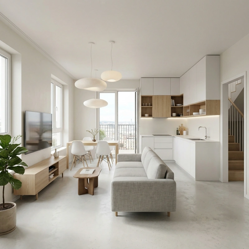 Дизайн гостиной в стиле Сканди — фото интерьера от нейросети RoomGPT