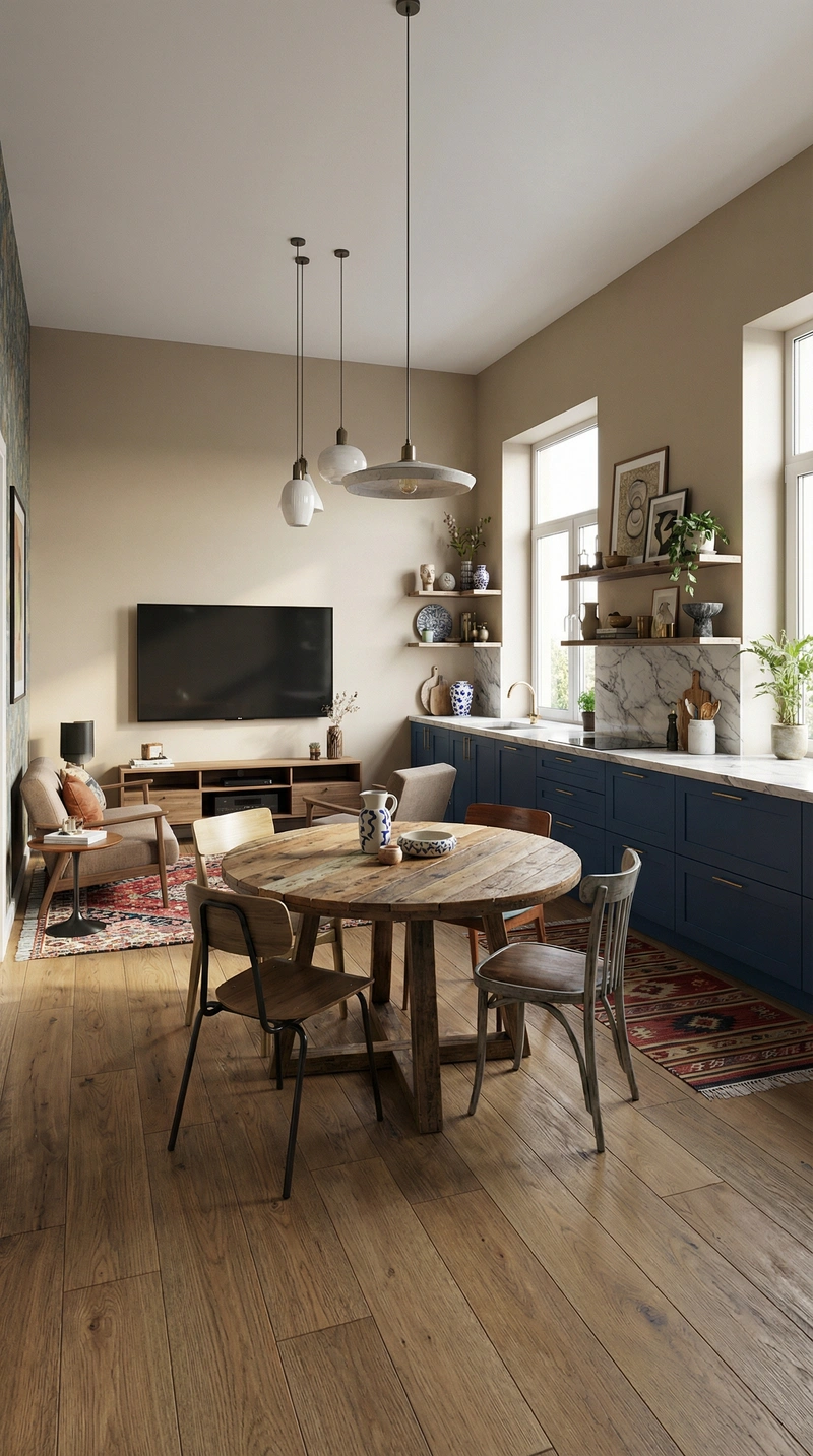 Дизайн интерьера в стиле Эклектика — Кухня от нейросети RoomGPT