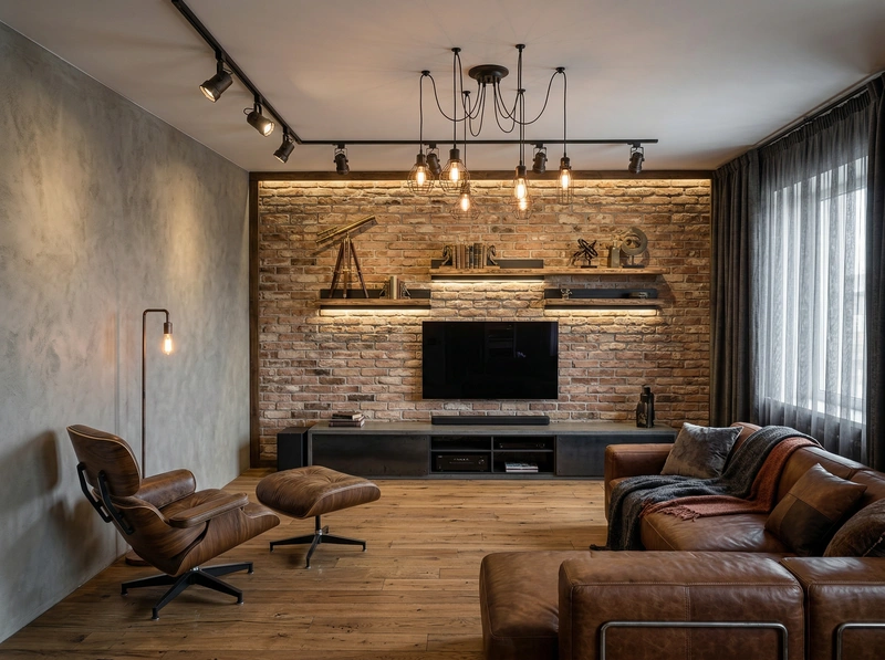 Дизайн интерьера в стиле Лофт — Гостиная от нейросети RoomGPT