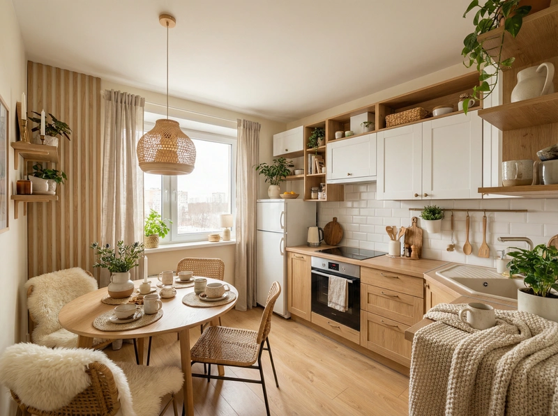 Дизайн интерьера в стиле Хюгге — Кухня от нейросети RoomGPT