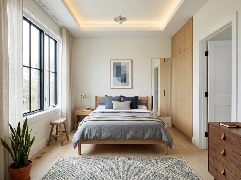Дизайн спальни в стиле Сканди — фото интерьера от нейросети RoomGPT