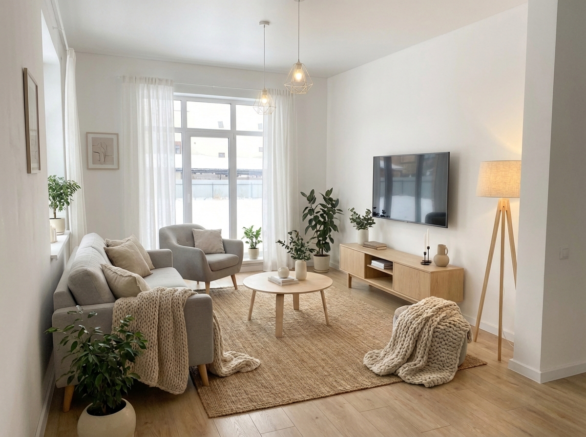 Дизайн гостиной в стиле Japandi — фото интерьера от нейросети RoomGPT