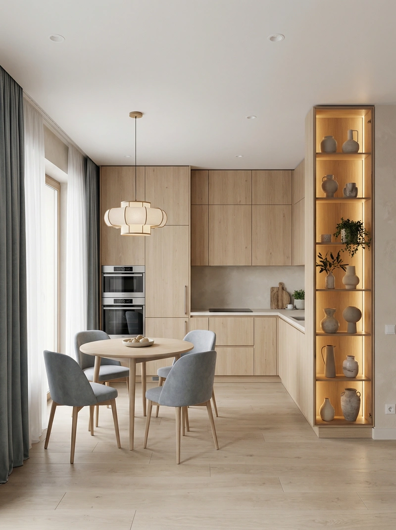 Дизайн кухни в стиле Japandi — фото интерьера от нейросети RoomGPT