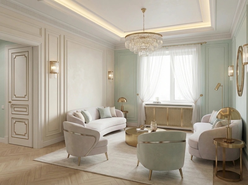 Дизайн интерьера в стиле Неоклассика — Гостиная от нейросети RoomGPT