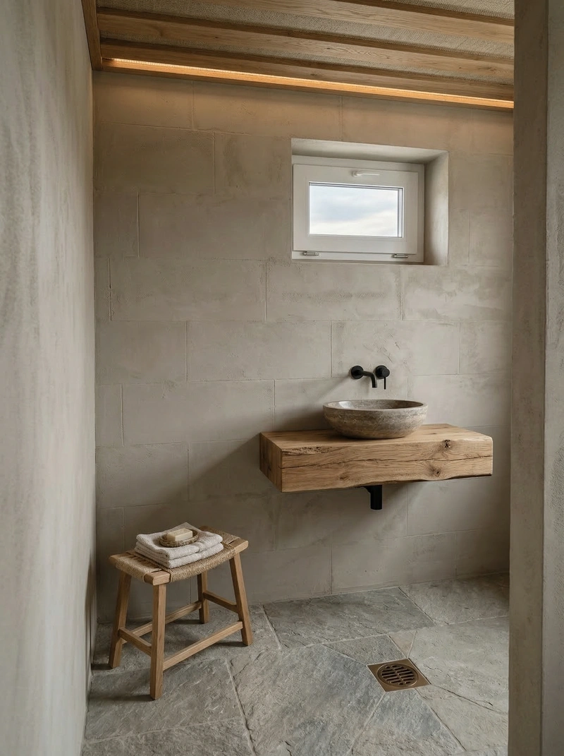 Дизайн ванной в стиле Japandi — фото интерьера от нейросети RoomGPT