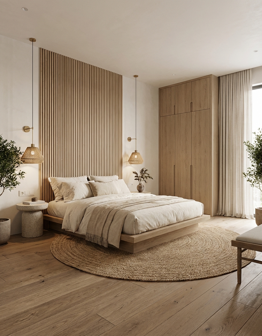 Дизайн спальни в стиле Japandi — фото интерьера от нейросети RoomGPT