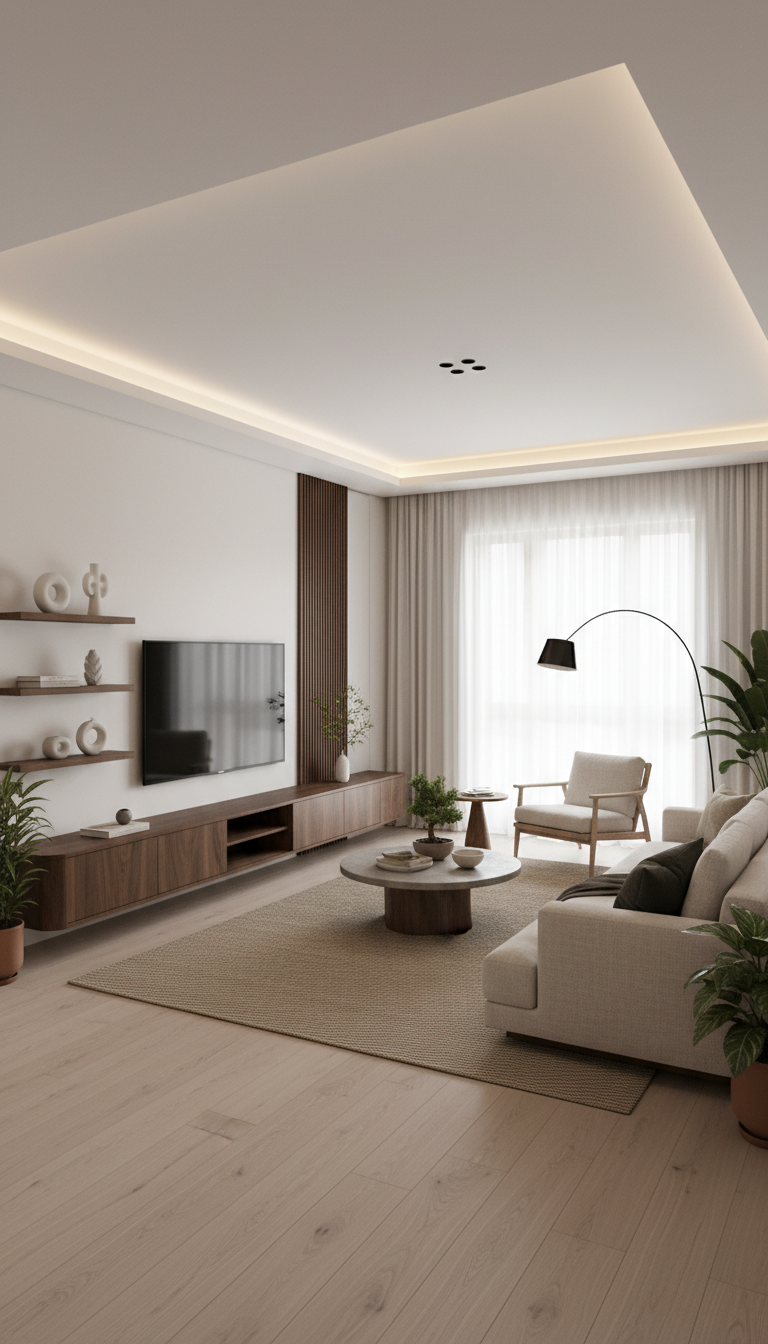 Дизайн гостиной в стиле Japandi — фото интерьера от нейросети RoomGPT