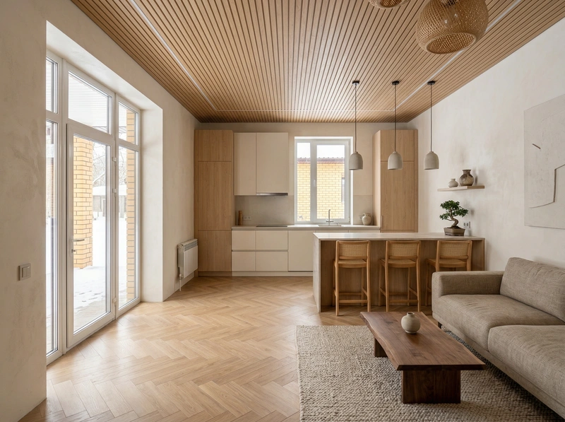 Дизайн кухни в стиле Japandi — фото интерьера от нейросети RoomGPT