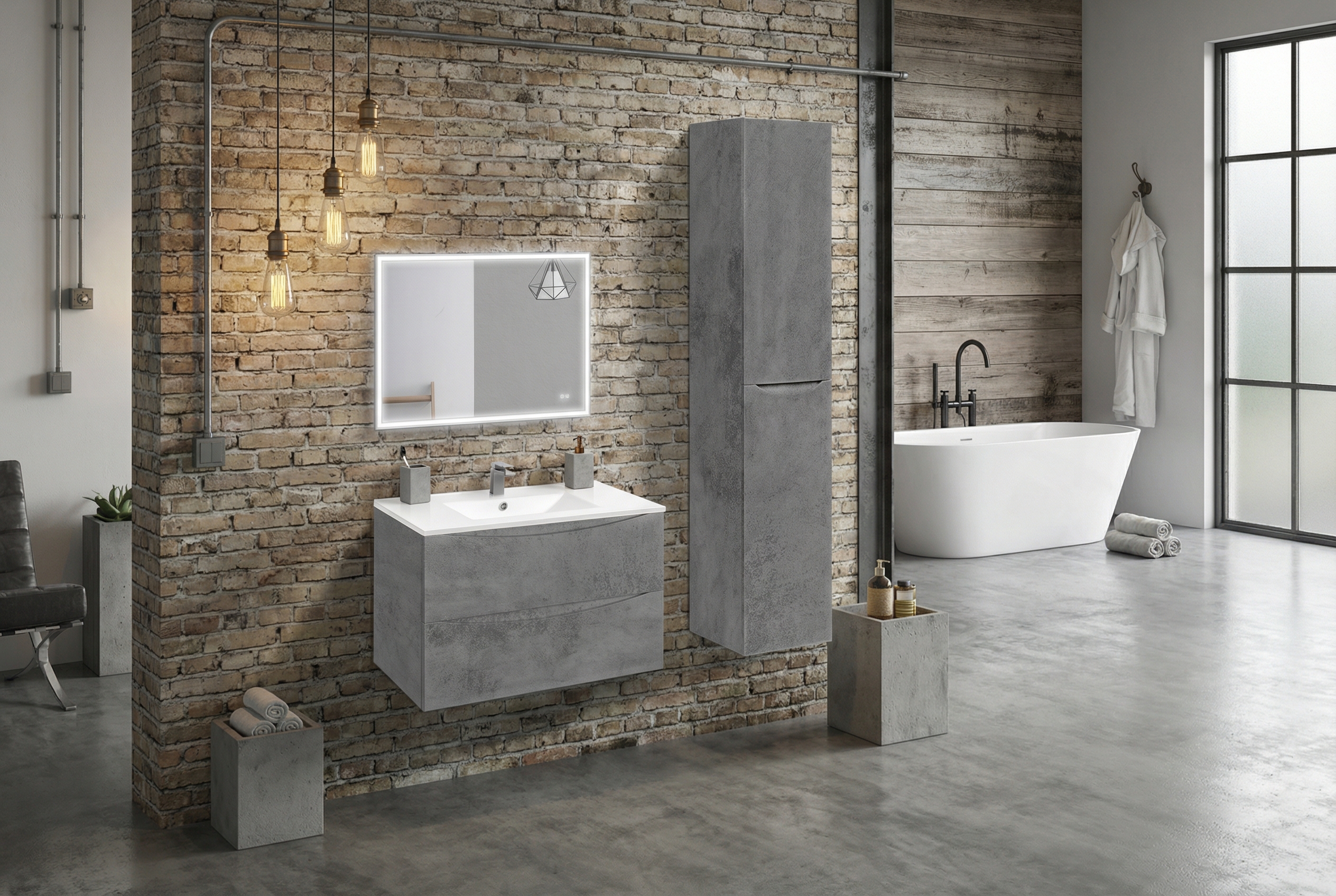 Дизайн ванной в стиле Лофт — фото интерьера от нейросети RoomGPT