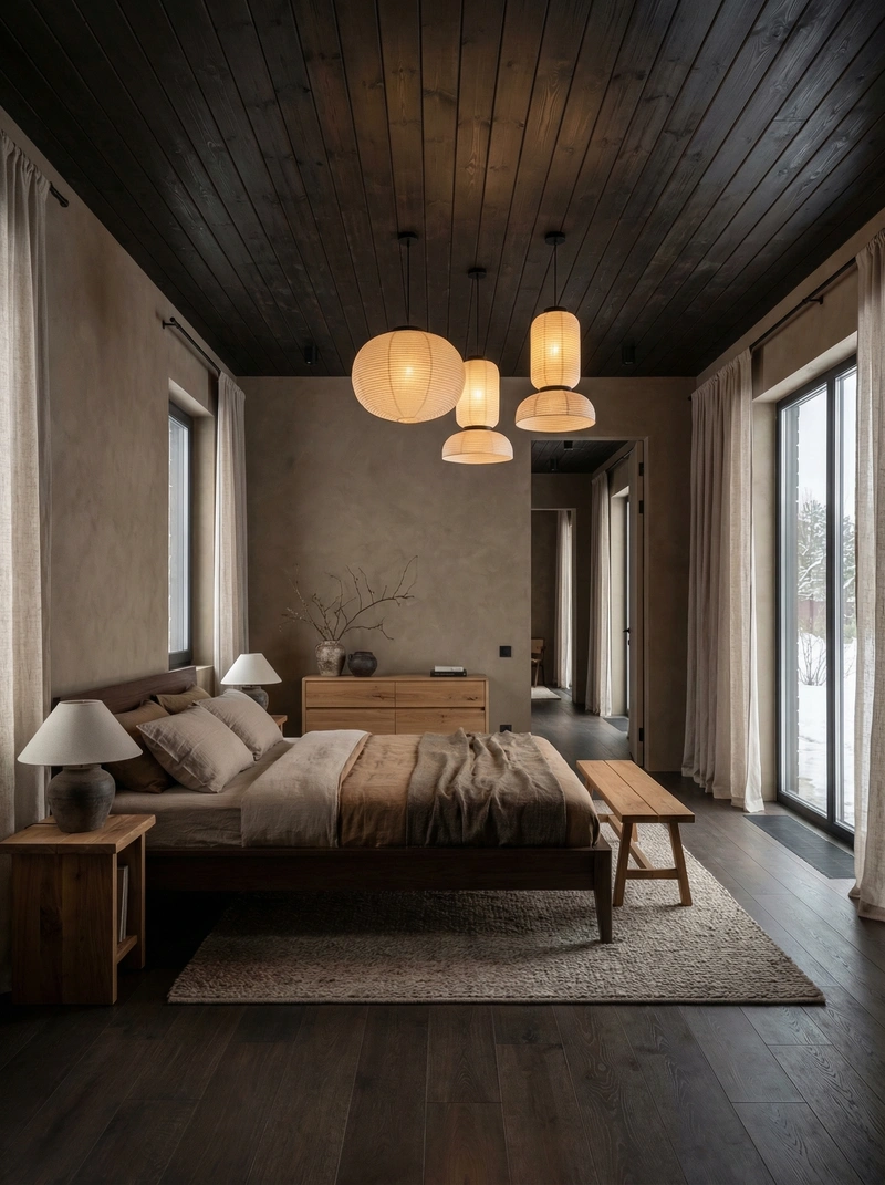 Дизайн спальни в стиле Japandi — фото интерьера от нейросети RoomGPT