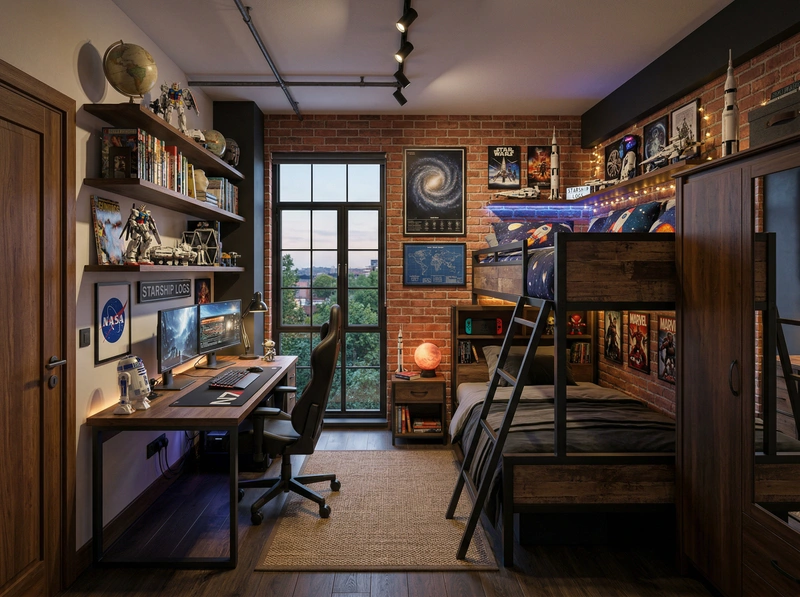 Дизайн спальни в стиле Лофт — фото интерьера от нейросети RoomGPT