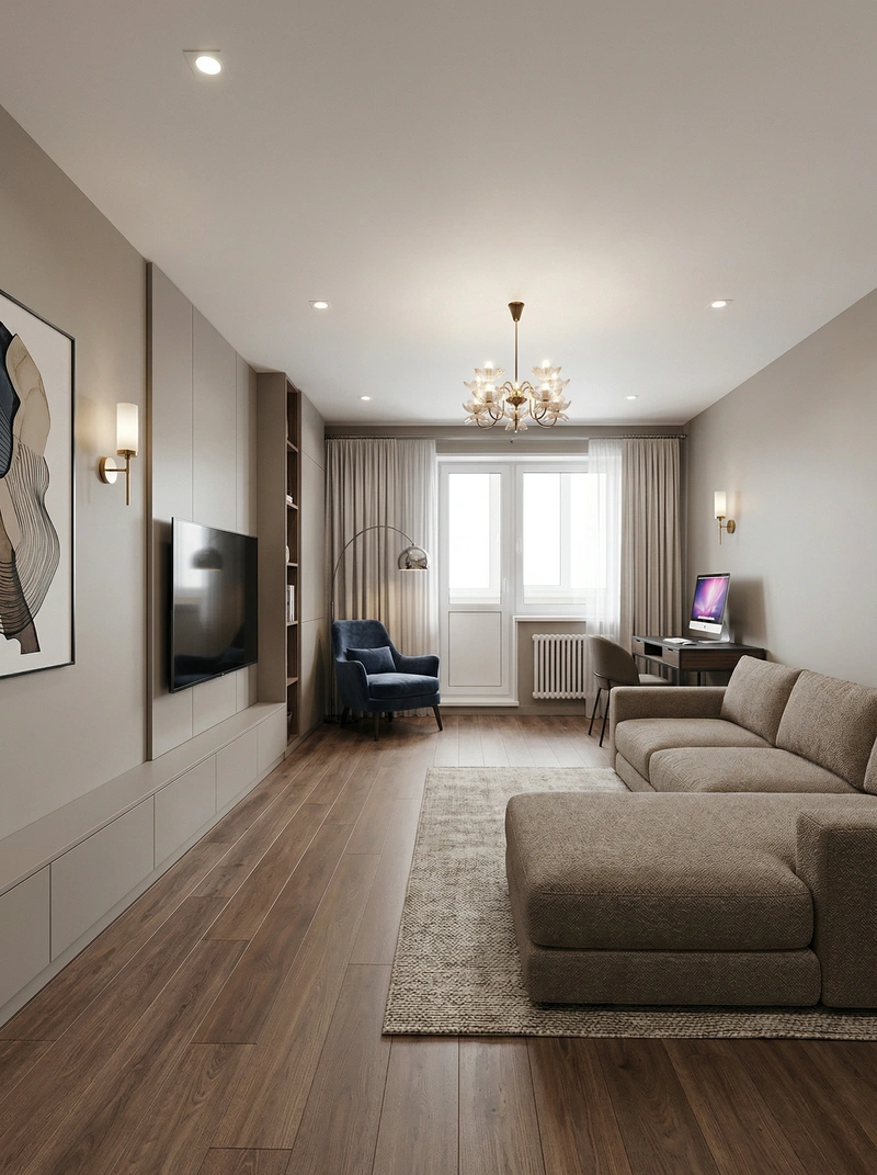 Дизайн гостиной в стиле Контемпорари — фото интерьера от нейросети RoomGPT