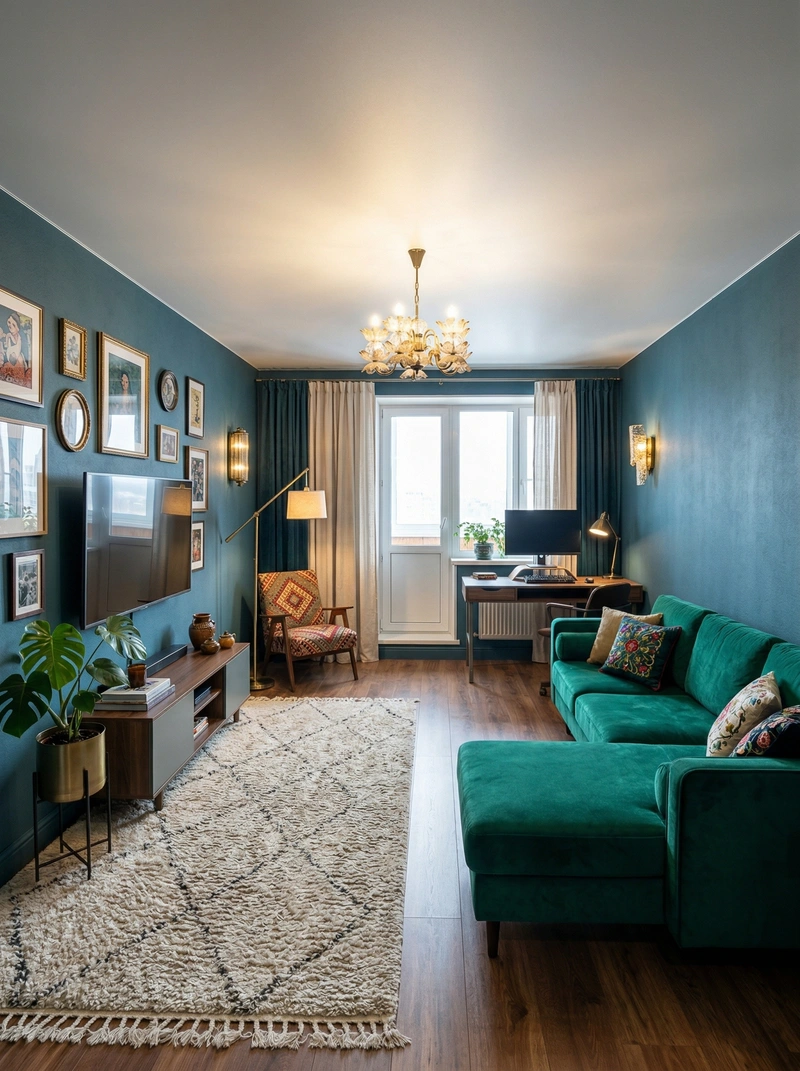 Дизайн гостиной в стиле Эклектика — фото интерьера от нейросети RoomGPT