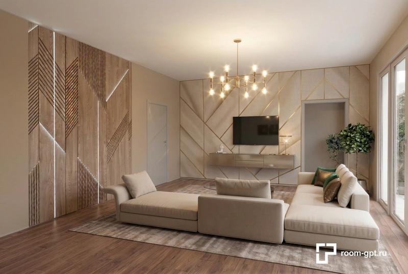 Дизайн интерьера в стиле Контемпорари — Гостиная от нейросети RoomGPT