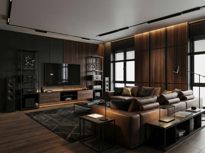 Дизайн гостиной в стиле Блэктэк — фото интерьера от нейросети RoomGPT