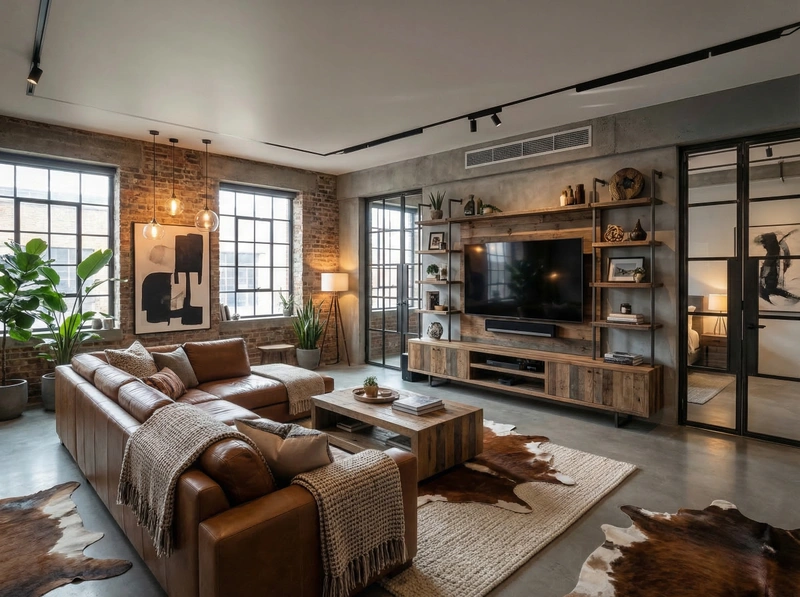 Дизайн гостиной в стиле Лофт — фото интерьера от нейросети RoomGPT