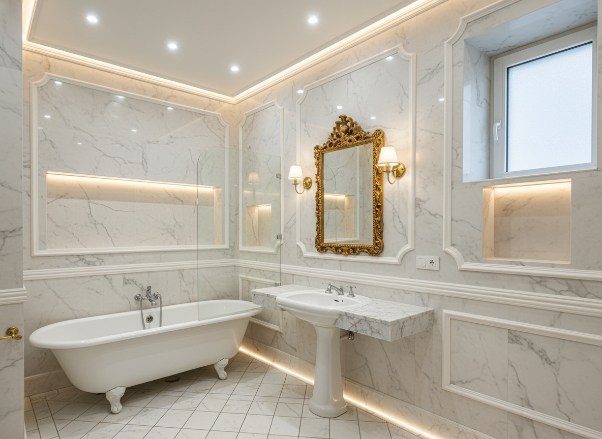 Дизайн ванной в стиле Классика — фото интерьера от нейросети RoomGPT