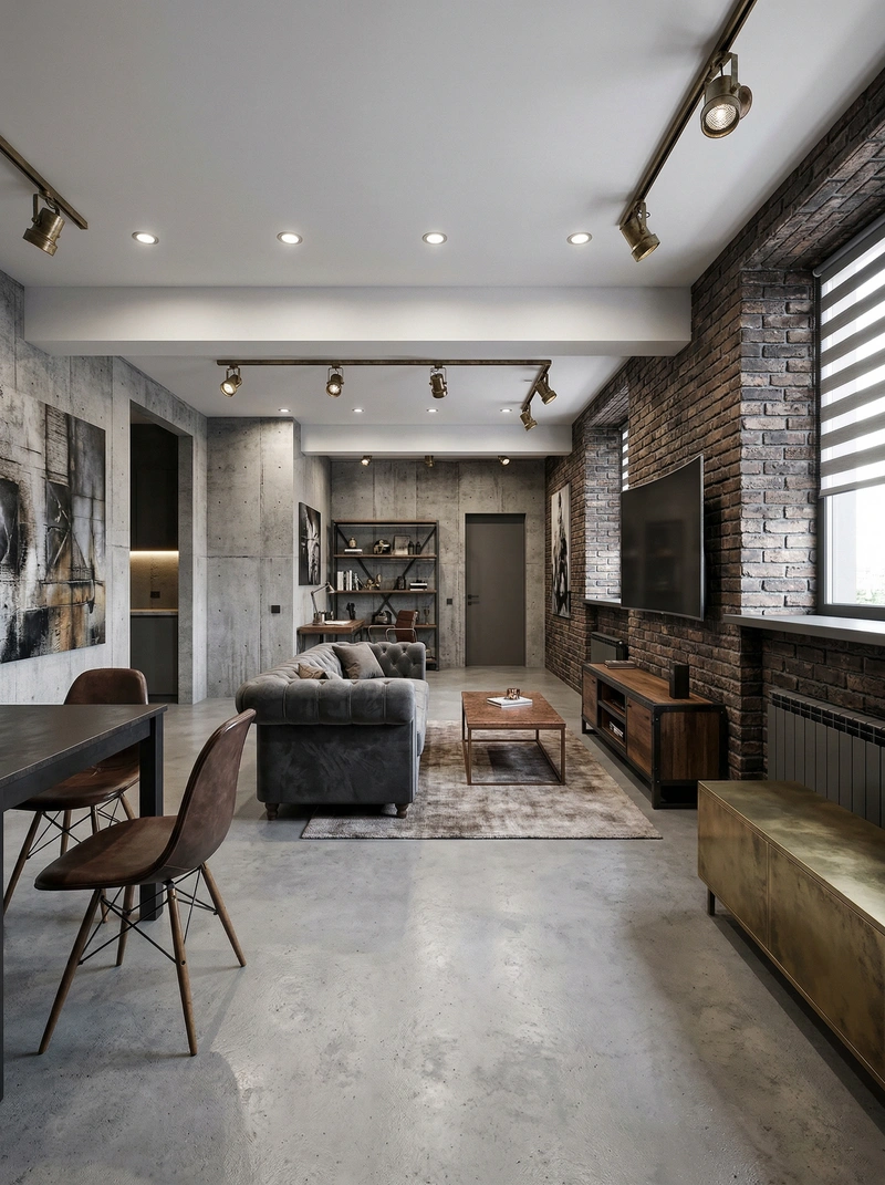 Дизайн интерьера в стиле Лофт — Гостиная от нейросети RoomGPT
