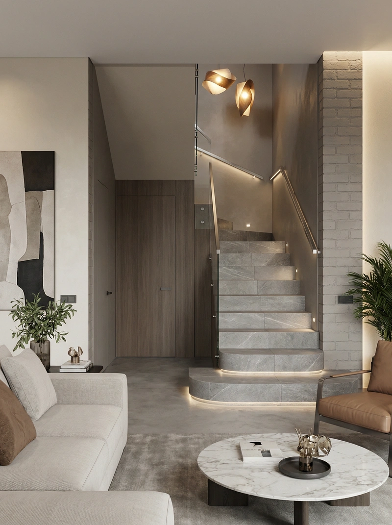 Дизайн интерьера в стиле Контемпорари — Гостиная от нейросети RoomGPT