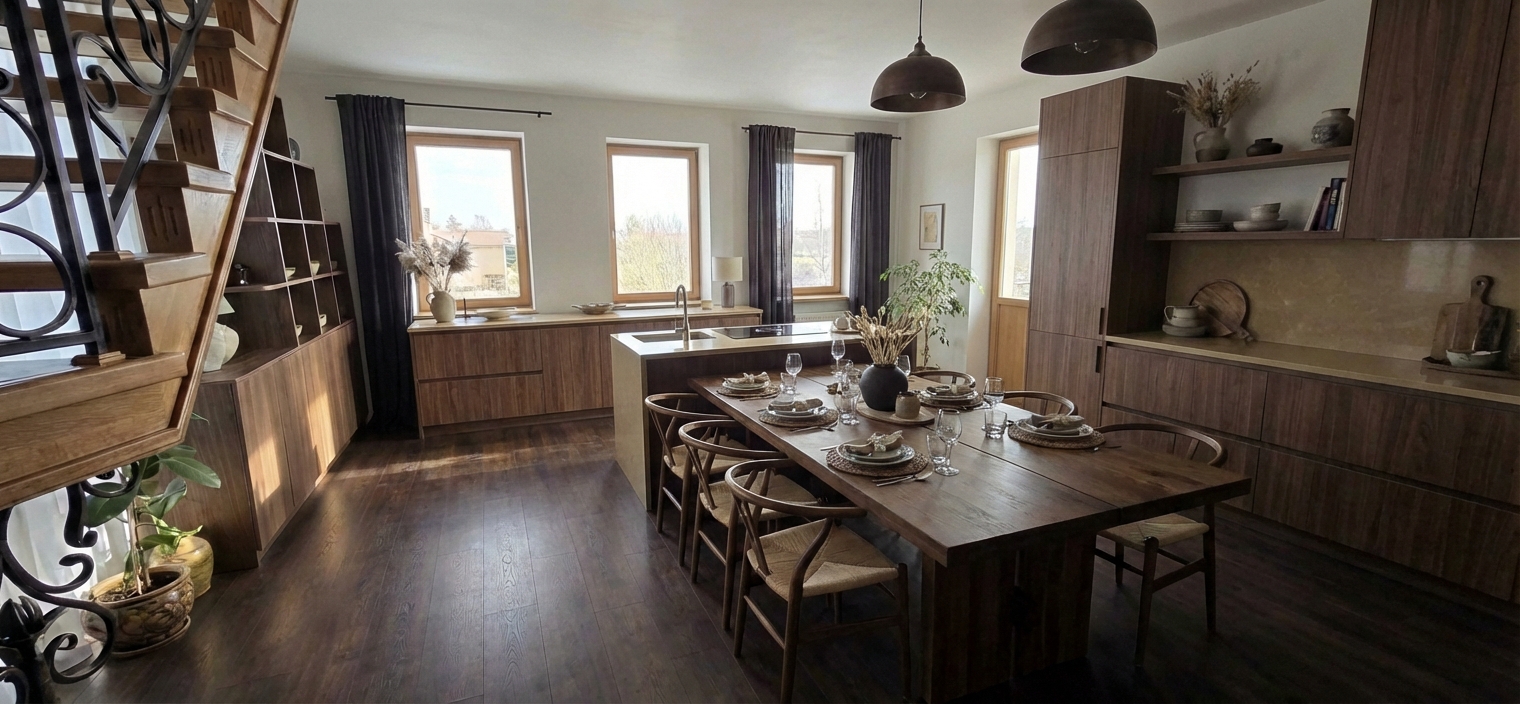 Дизайн кухни в стиле Japandi — фото интерьера от нейросети RoomGPT