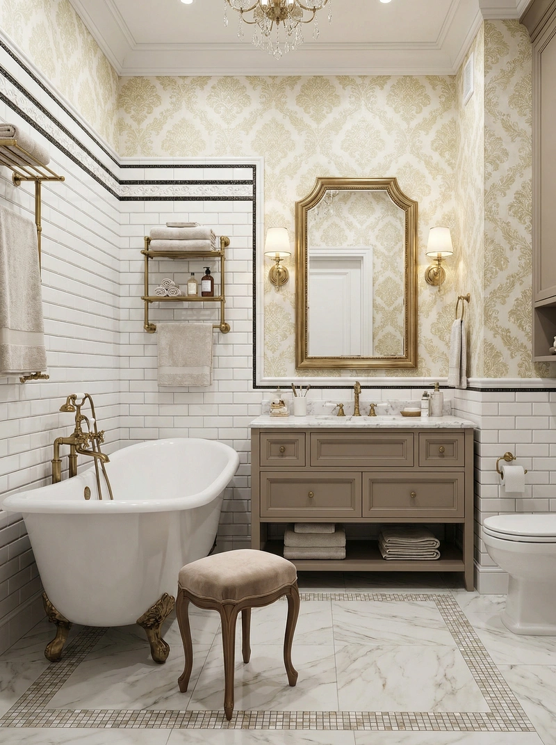 Дизайн интерьера в стиле Классика — Ванная от нейросети RoomGPT