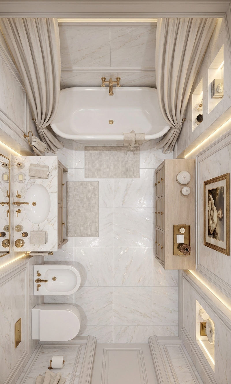 Дизайн ванной в стиле Классика — фото интерьера от нейросети RoomGPT