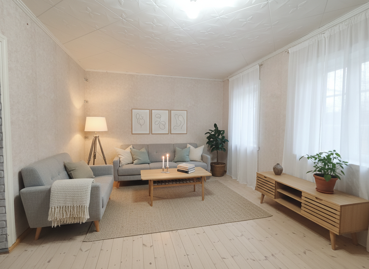 Дизайн гостиной в стиле Хюгге — фото интерьера от нейросети RoomGPT