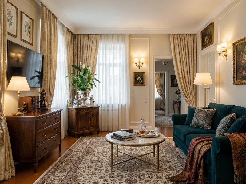 Дизайн интерьера в стиле Классика — Гостиная от нейросети RoomGPT