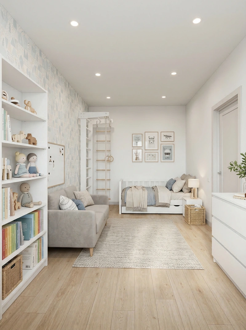 Дизайн детской в стиле Сканди — фото интерьера от нейросети RoomGPT