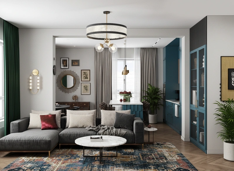 Дизайн интерьера в стиле Эклектика — Гостиная от нейросети RoomGPT