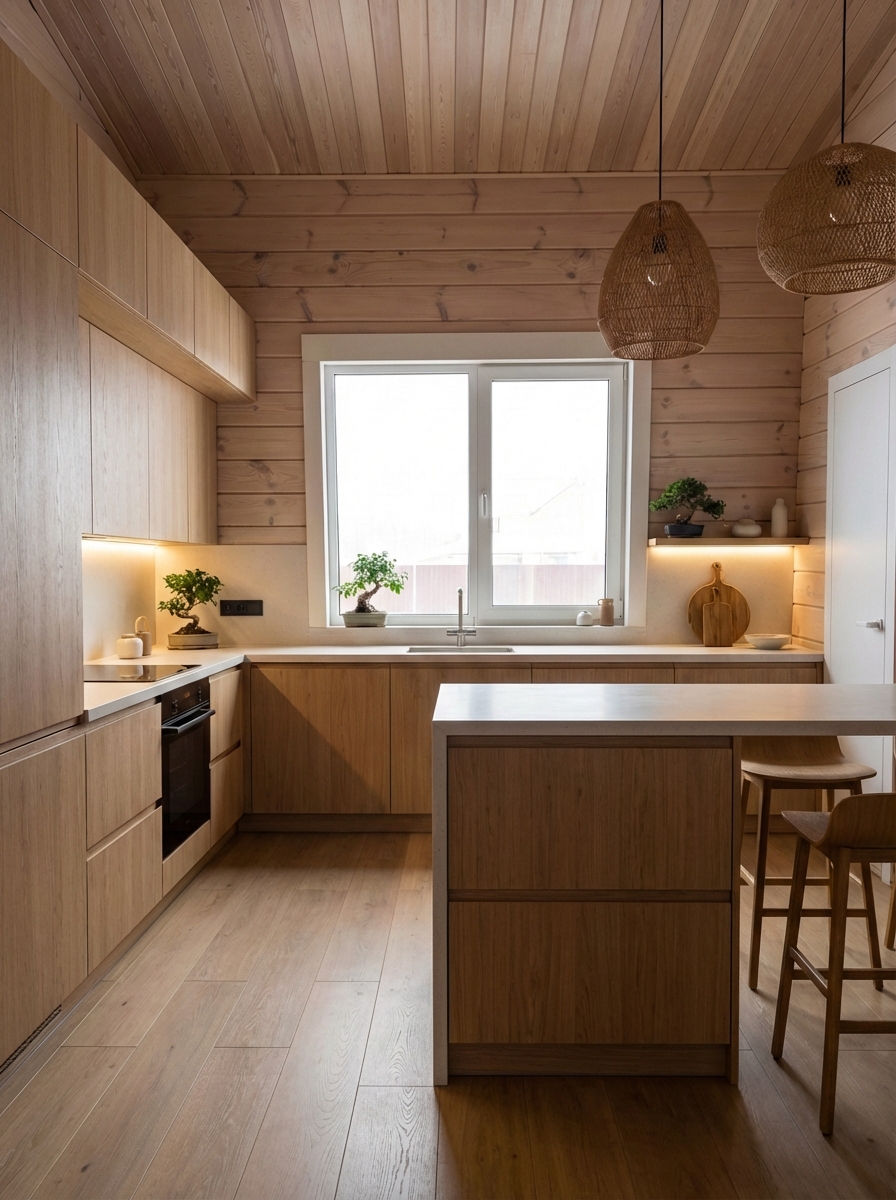 Дизайн кухни в стиле Japandi — фото интерьера от нейросети RoomGPT