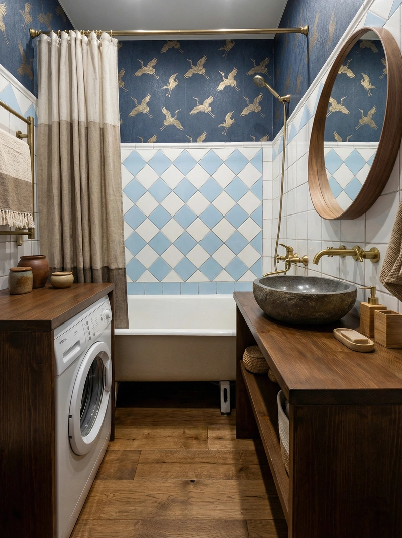 Дизайн ванной в стиле Japandi — фото интерьера от нейросети RoomGPT