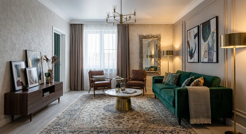 Дизайн интерьера в стиле Эклектика — Гостиная от нейросети RoomGPT