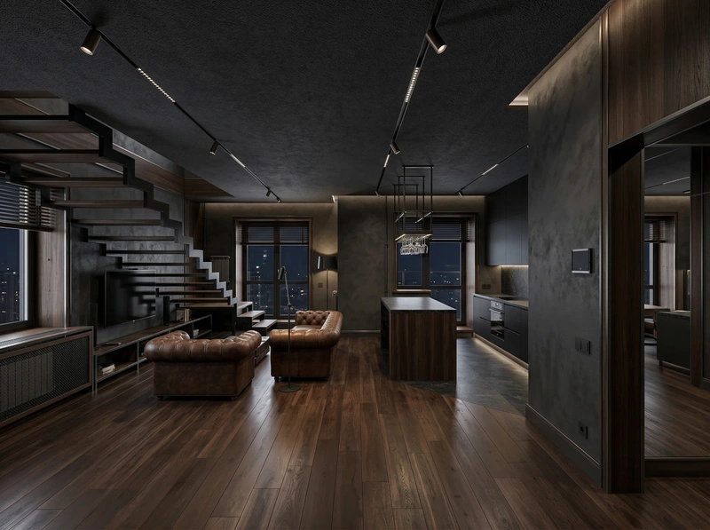 Дизайн гостиной в стиле Блэктэк — фото интерьера от нейросети RoomGPT