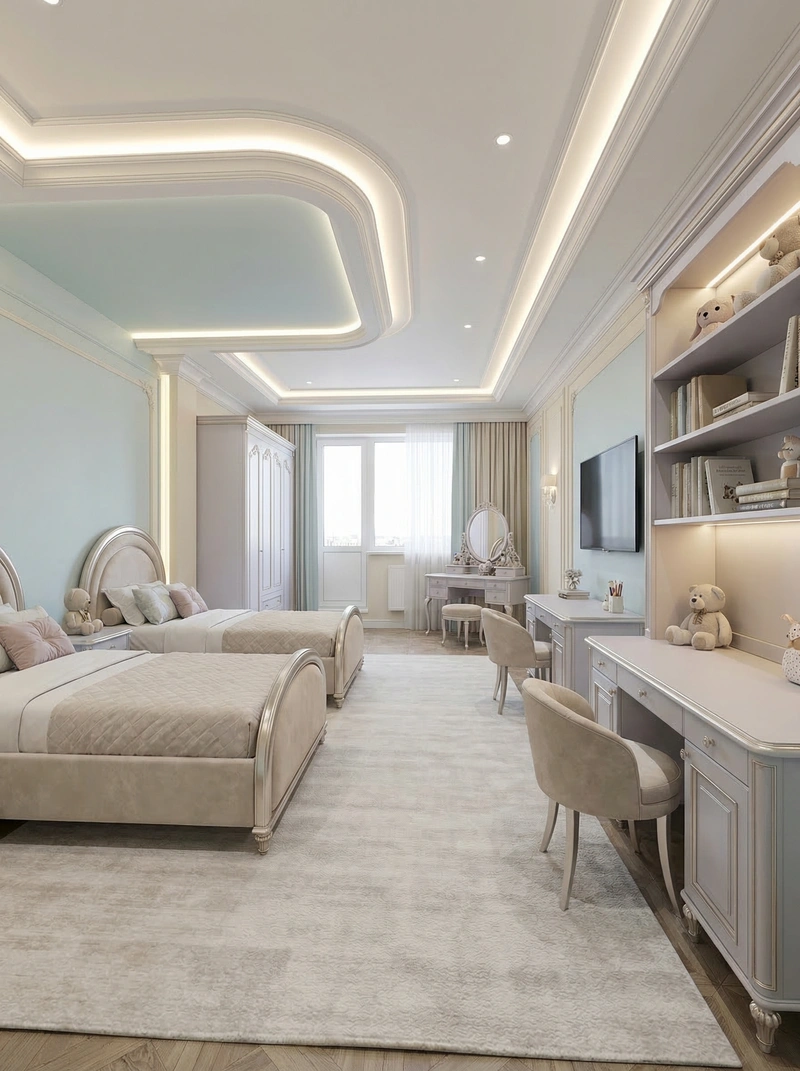 Дизайн детской в стиле Неоклассика — фото интерьера от нейросети RoomGPT