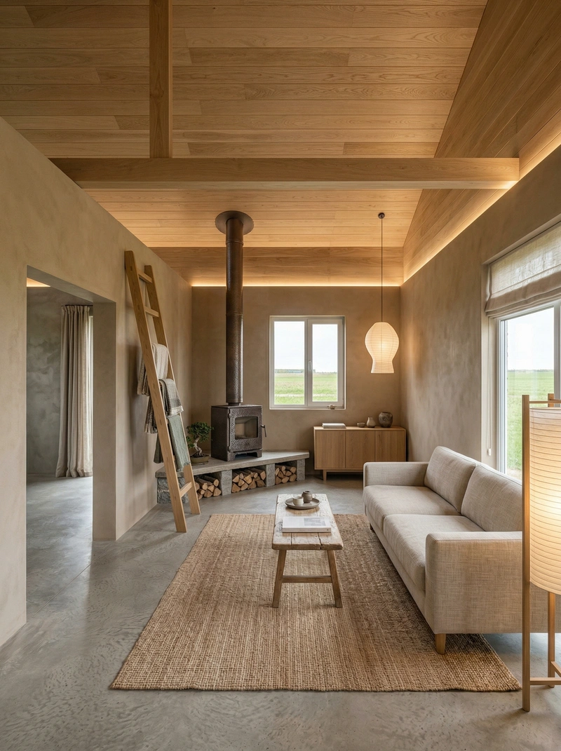 Дизайн гостиной в стиле Japandi — фото интерьера от нейросети RoomGPT