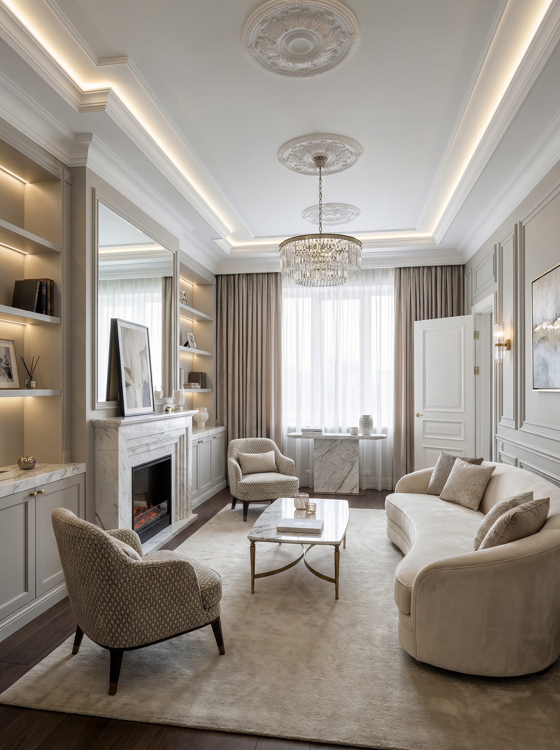 Дизайн гостиной в стиле Классика — фото интерьера от нейросети RoomGPT