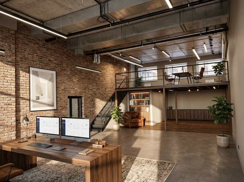 Дизайн интерьера в стиле Лофт — Кабинет от нейросети RoomGPT
