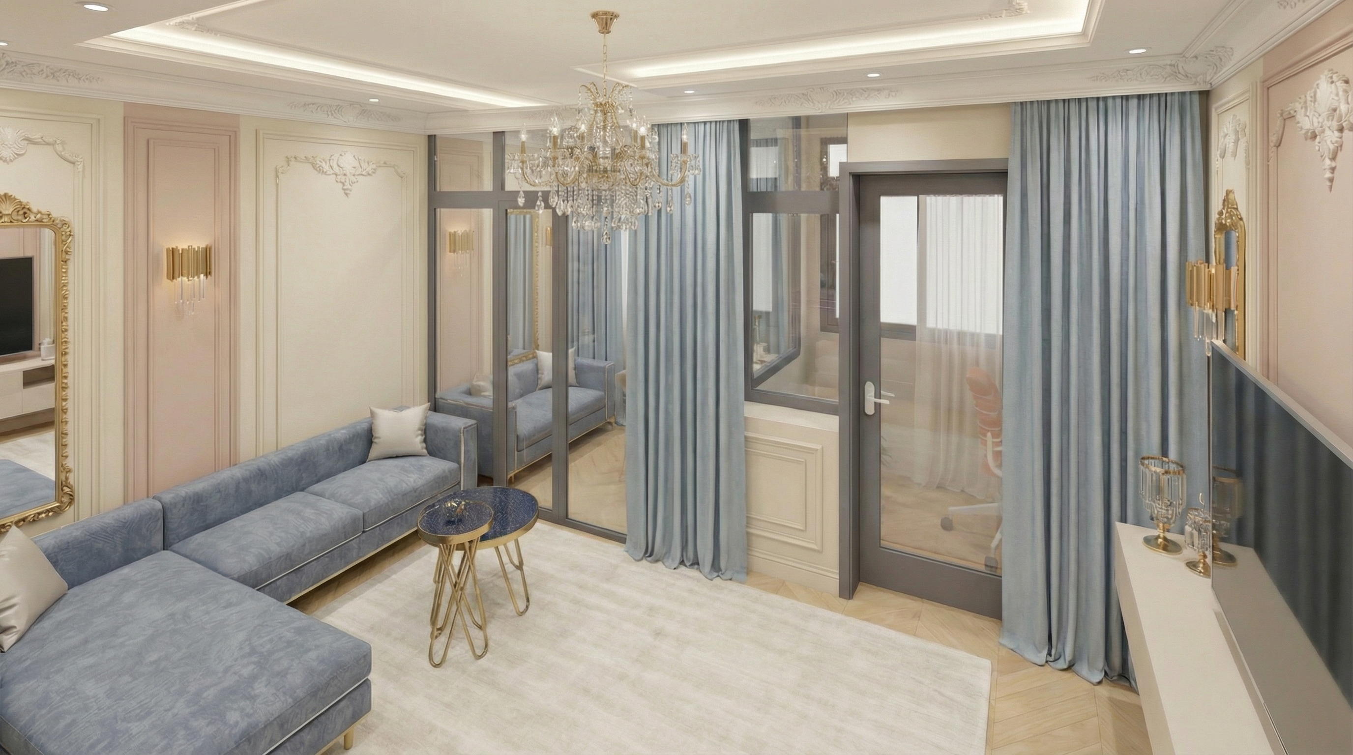 Дизайн гостиной в стиле Неоклассика — фото интерьера от нейросети RoomGPT