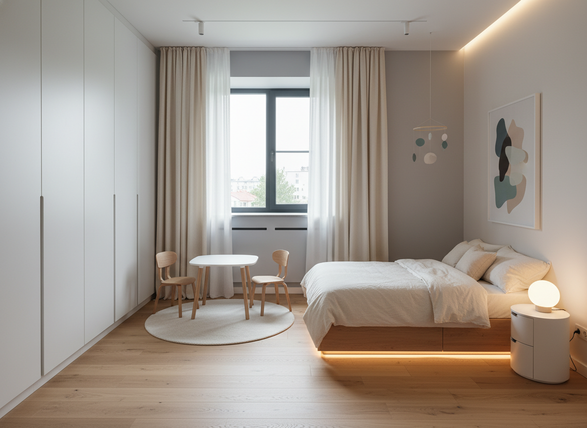 Дизайн детской в стиле Минимализм — фото интерьера от нейросети RoomGPT