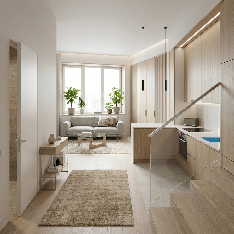 Дизайн гостиной в стиле Сканди — фото интерьера от нейросети RoomGPT